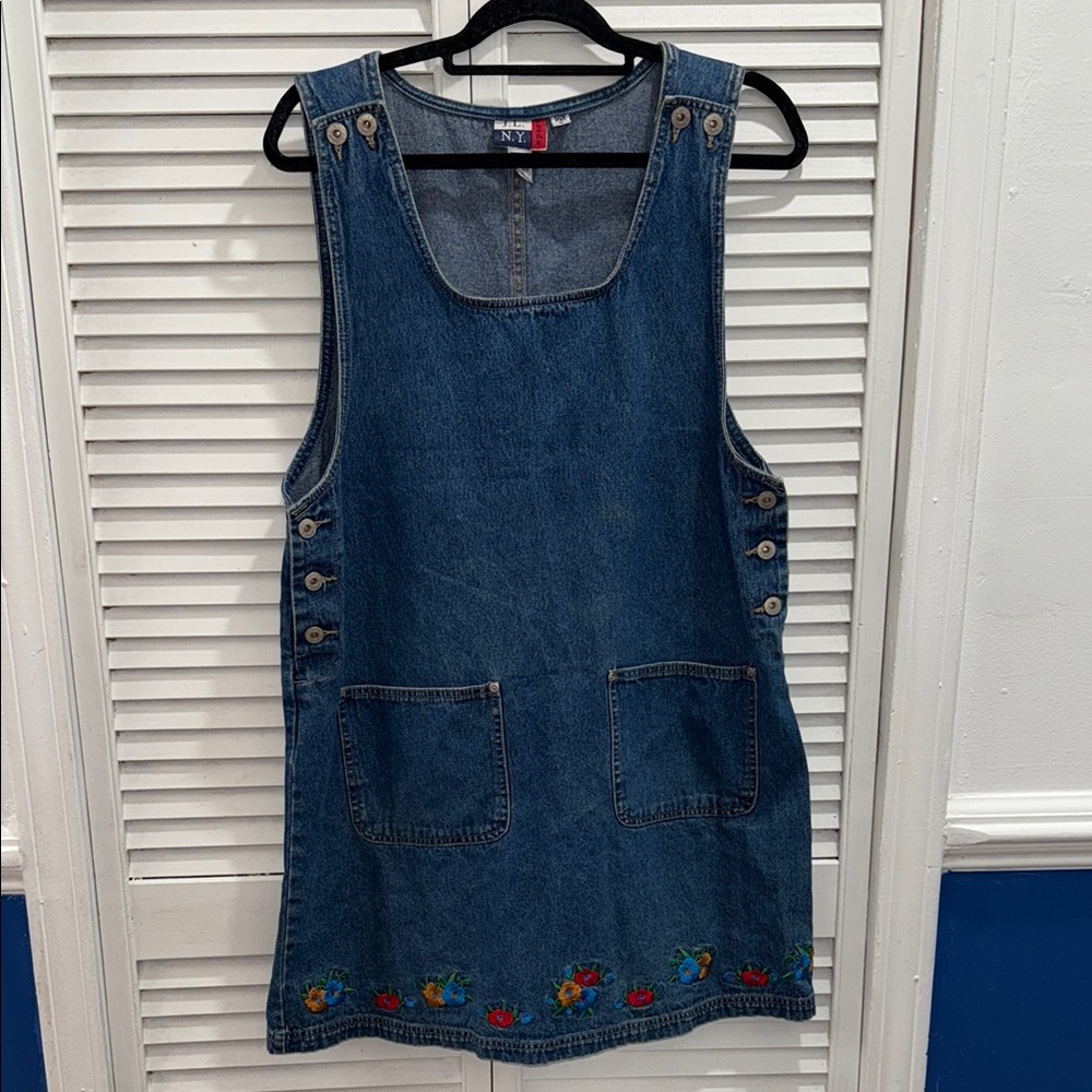 Denim Mini Dress with Floral Embroidery